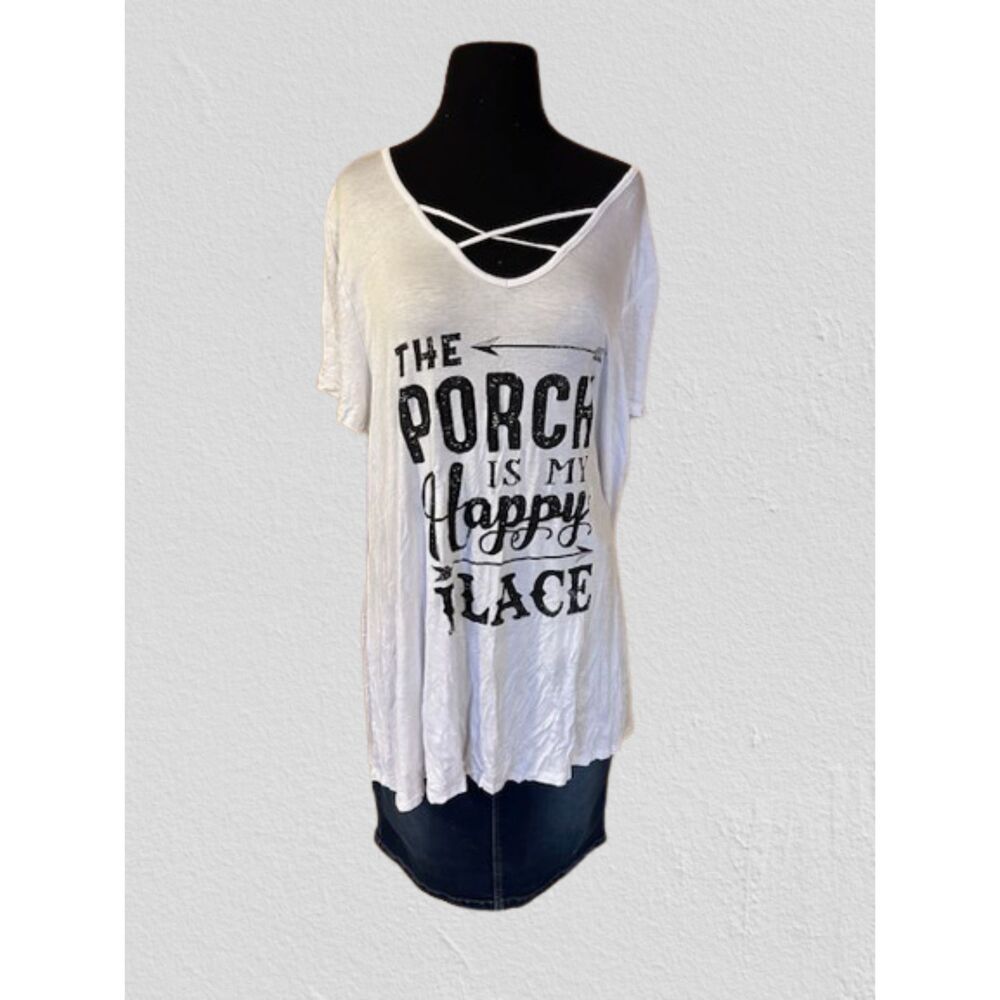 White "The Porch is my Happy Place" Design Shirt  T14382X  2X  NWT Boutique